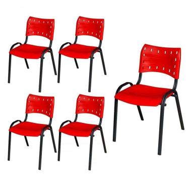 Imagem de Cadeira Iso Base Preto , Escritório Vermelho Kit 5 Un