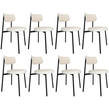 Imagem de Cadeira De Jantar Estofada Kit 8 Nyka M25 Linho Palha - Mpozenato