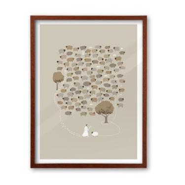 Imagem de iHery Arte de parede emoldurada de Deus de madeira de carvalho natural, 30,5 x 40,6 cm, Jesus deixa as 99 ovelhas cristãs, arte em tela bíblica cristã, decoração de quarto com esboço moderno, cor