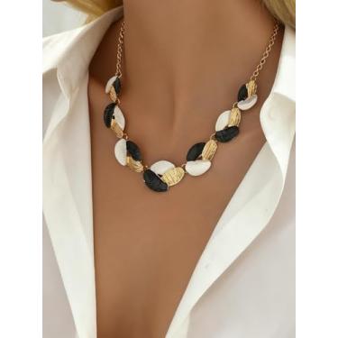 Imagem de Colar com pingente de declaração, 2 cores preto, ouro e verde dourado para mulheres, joias ousadas para uso diário, One Size, Metal, Sem Pedra Preciosa