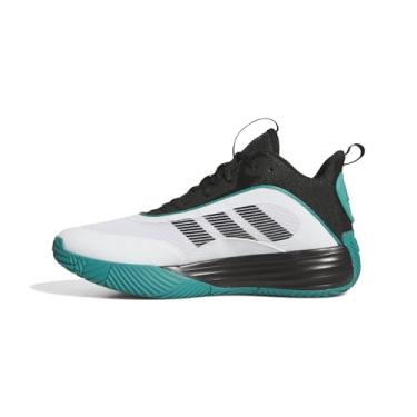 Imagem de adidas Own The Game 3.0 Tênis masculino de basquete de cano médio, Branco/preto/azul-petróleo puro, 38