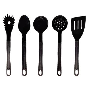 Imagem de Jogo Conjunto De Talheres Nylon Utensílios Preto 5 Peças
