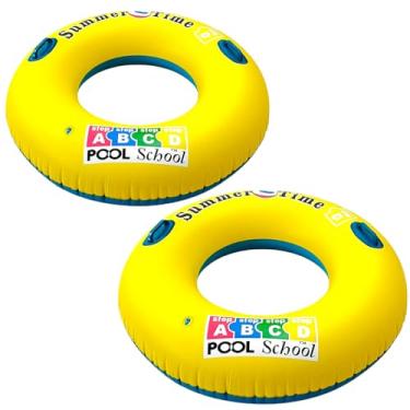 Imagem de 2 Boias Inflável Amarela 90cm com Alça Reforçada para Piscina Praia Verão Adulto