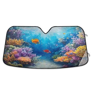 Imagem de SEHANY Para-brisa de carro colorido de recifes de corais e peixes, para-sol para mulheres, pára-brisa frontal dobrável, bloqueia raios UV, mantém o veículo fresco, para-sol de carro para caminhão SUV