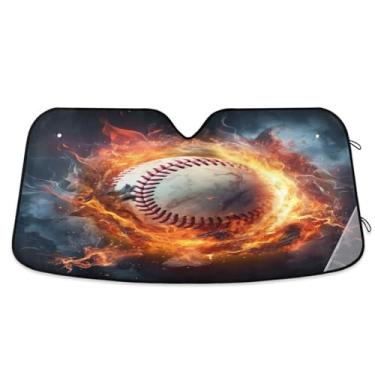 Imagem de ATTX Para-brisa de carro de bombeiro de água de beisebol 139.7 cm x 70.1 cm escudo solar universal com proteção UV, persiana de janela frontal automática dobrável para Sedans SUVs caminhões #307