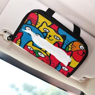 Imagem de SEHANY Porta-lenços de carro de gato fofo, caixa de lenços de papel de carro, suporte de guardanapo retangular dispensador de máscara de carro caixa de lenços de veículo para automóvel universal