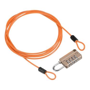Imagem de PATIKIL Cabo de aço de segurança com trava de combinação de 4 dígitos, 1 conjunto de corda de fio de segurança revestida de 1,8 m cadeado de laço duplo para bagagem de viagem ao ar livre, ouro laranja