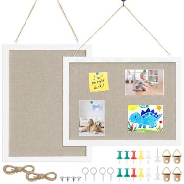 Imagem de 2 peças de quadro de pinos de cortiça com placa de parede de cortiça decorativa de linho com moldura de madeira para decoração de parede de escritório, casa e escola, 40 x 30 cm (branco, 2)