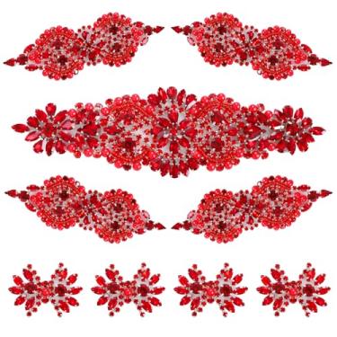 Imagem de Pacote com 9 apliques de strass acessórios de casamento de cristal aplique de aplique de aplique de costura DIY para vestido de noiva, roupas, sapatos, decoração, feito à mão, vermelho