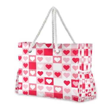 Imagem de Wassud Bolsa de praia bonita em forma de coração grande bolsa de praia para mulheres, impermeável, à prova de areia, bolsa de viagem com zíper e bolso para piscina academia acampamento