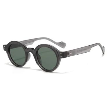 Imagem de HCPIHF Óculos redondos masculinos punk, armação dupla cor uv400 retrô com rebites e lentes transparentes (cinza e verde)