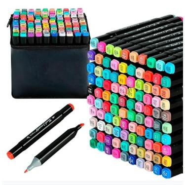 Imagem de Kit 60 Marcadores Ponta Dupla Profissional Com Estojo – Ponta Brush e Ponta Fina (Fine Tip) – Tinta à Base de Álcool, Secagem Rápida – Ideal para Desenho, Lettering e Ilustração