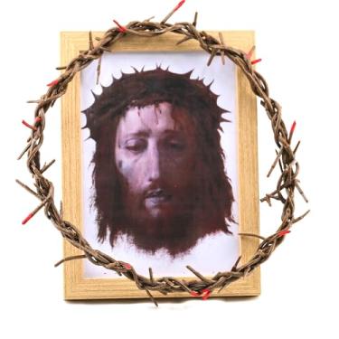 Imagem de Coroa de espinhos com véu de Verônica, imagem emoldurada de véu de Jesus, decoração de parede cristã para casa, sala de oração, presentes de Páscoa e Quaresma (rosto de Jusus)