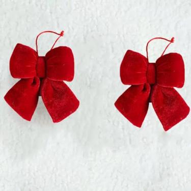 Imagem de Laços de guirlanda de veludo vermelho, pequenos laços de Natal decorativos, enfeites de pendurar para decoração de guirlanda de Natal (2, pequeno)