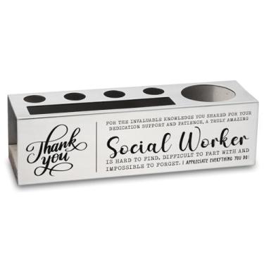 Imagem de Porta-lápis Thank You Social Worker, presente de agradecimento para mulheres e homens em serviços humanos, organizador de mesa de aço inoxidável para escritório, lembrança de despedida de