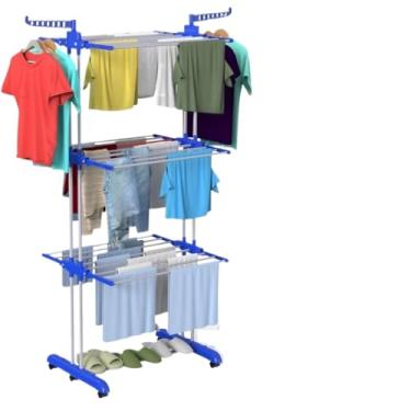 Imagem de Varal de Chão Dobrável com Rodinhas, 3 Andares Reforçados e Retráteis, Suporta Até 30 Kg(VARAL)