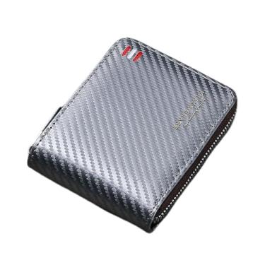 Imagem de Carteira masculina, porta-cartões com zíper duplo com vários bolsos para dinheiro e moedas, Prata, Minimalista