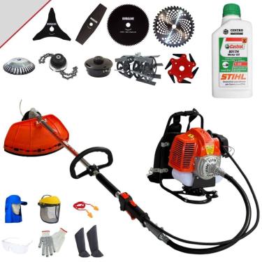 Imagem de Roçadeira Costal Terra GRC430 43cc 1,7HP Alta Rotação Para Todos os Tipos de Trabalho Com Carretel + Kit de 8 Opções de Cortes + Óleo Stihl 2T + EPI