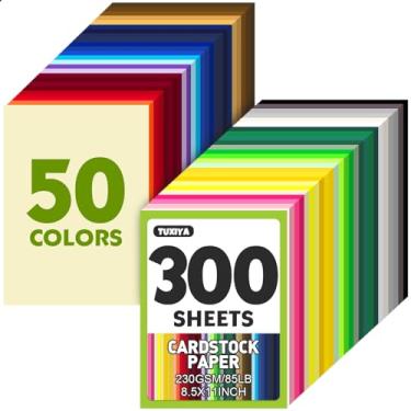 Imagem de 300 folhas de papelão colorido de 21,6 x 28 cm, 50 cores sortidas 230 g/m2/38,6 kg, papel para impressão, fabricação de cartões, artesanato DIY, material escolar infantil, decorações de festa