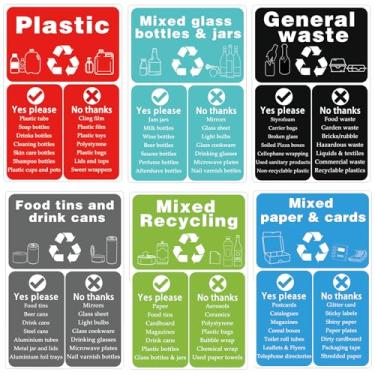 Imagem de 12 adesivos de lixeira de 9 x 15 cm multiusos ecológicos adesivos de vinil autoadesivos para lixeira de escritório, ambientes externos, janelas internas duráveis