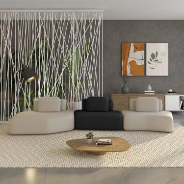 Imagem de Sofá Ilha Sala de Estar Dakota 3 Módulos 484cm Encostos Almofadas Soltas Veludo Bege/Preto G33 - Gran Belo