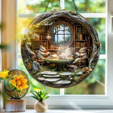 Imagem de Acrílico colorido, apanhadores de sol, decoração de janela pendurada de esquilo, arte de parede de arco-íris, para varanda, interior e exterior, jardim, enfeites de Natal, decoração de 19 x 19 cm, CH