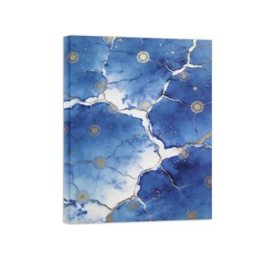 Imagem de Impressões abstratas em tela-Quadro texturizado para parede-ouro azul e branca-Pintura moderna para sala de estar 60x80cm Tela Embrulhada