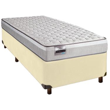 Imagem de Cama Box Bege Solteiro + Colchão Molas Ensacadas Hanover Inducol