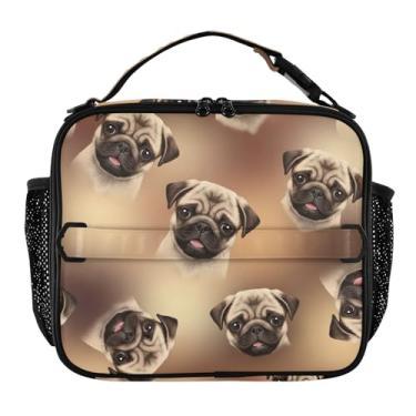 Imagem de Joisal Lancheira fofa para filhotes de pug marrom para mulheres, meninas, lancheira masculina e infantil, lancheira para trabalho, bolsa térmica para adultos
