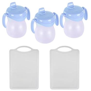 Imagem de Conjunto de 2 Tábua Branca Plástica de Corte para Alimentos + 3 Copo Infantil Atóxico de Plástico Azul 310ml
