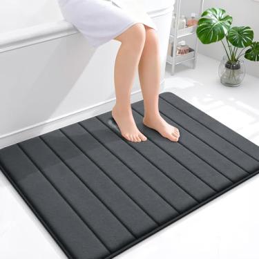 Imagem de OLANLY Tapete de banho listrado de espuma viscoelástica 101 x 81 cm, tapetes absorventes super macios, secagem rápida, tapetes de chuveiro laváveis na máquina, tapete de banho, acessórios de decoração
