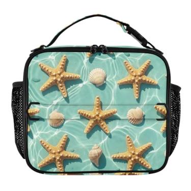 Imagem de Joisal Lancheira turquesa com estrela-do-mar para mulheres, meninas, lancheira masculina e infantil, lancheira para trabalho, bolsa térmica para alimentos portátil para adultos