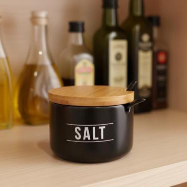 Imagem de Saleiro de Cerâmica Manhattan 290ml com Tampa de Bambu e Colher