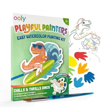 Imagem de Ooly Kit de pintura em aquarela fácil para pintores divertidos, conjunto de 25, 12 obras de arte exclusivas com contornos guiados, 12 cores de tinta e pincel, kit de arte e artesanato infantil não