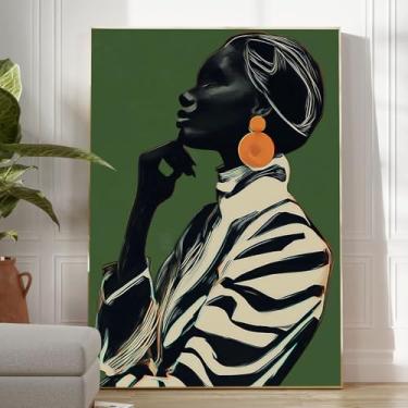 Imagem de Arte de parede afro-americana moda menina negra pintura pessoas negras decoração de parede arte moderna afrocêntrica povo africano estética pôsteres para sala de estar quarto 40 x 61 cm sem moldura