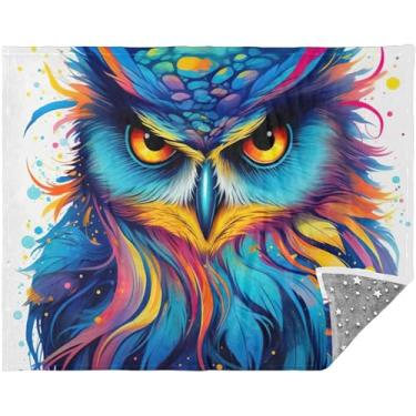 Imagem de Manta macia personalizada de penas de coruja colorida 177,8 cm x 139,7 cm cobertor de sofá feminino para homens e mulheres cobertor macio e estético