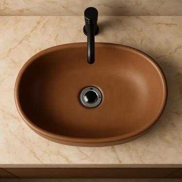 Imagem de Cuba Pia Sobrepor de Cimento Terracota De Apoio Artesanal Banheiro (Oval)