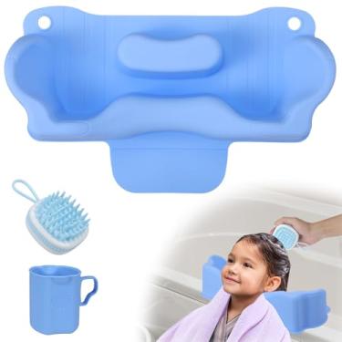 Imagem de Jhua Estação de lavagem de cabelo portátil para lavatório de cabelo, lavatório de cabelo, lavatório de silicone sem rasgos com copo enxaguador, massageador de couro cabeludo, suporte de pescoço para