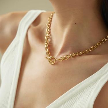 Imagem de Colar feminino banhado a ouro/prata 14 quilates, colar gargantilha com pingente de corrente de cruz de pérola, joias elegantes delicadas | Uso diário | Presente de festa, Standard, Latão, Sem Pedra