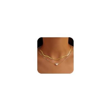 Imagem de KLSURPRISE2 Colar feminino com letra mini bolha – Colar delicado com inicial de zircão banhado a ouro 18 k manchado espinha de peixe em camadas para presente, Large, Cobre, Zircão