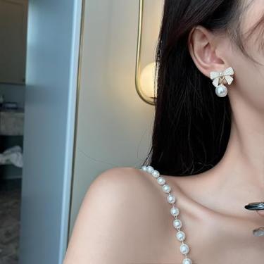 Imagem de Brincos femininos com strass, pérola, laço, férias, moda, corrente de borla, brincos de laço, brincos pendurados, joias e presentes