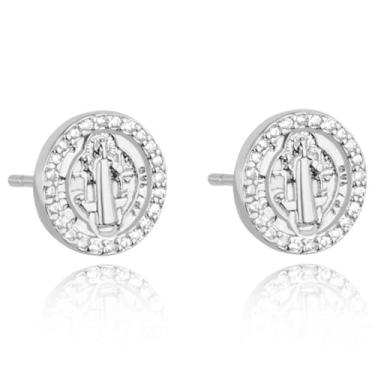 Imagem de FLORA BRINCO PIZZA COM DETALHES FOLHEADO A OURO 18K COM ZIRCÔNIA (PLATINA, GRANDE)