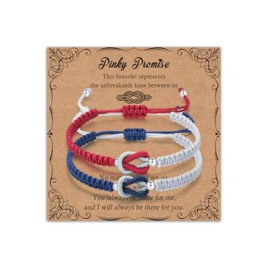 Imagem de Dlihc Pulseiras combinando para casais, pulseiras de nó de amor feitas à mão Pinky Promise, joias para sempre amizade presentes para mulheres homens BFF (azul e vermelho)