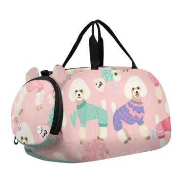 Imagem de Bolsa esportiva para meninos, bolsas de fim de semana, girassóis vibrantes, folhas verdes, bolsas de viagem, academia, bagagem infantil, Cute Poodles Dogs Pink, Clássico