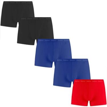 Imagem de  Kit 5 Cueca Boxer Masculina Tradicional Tecido Poliamida Elastano Box