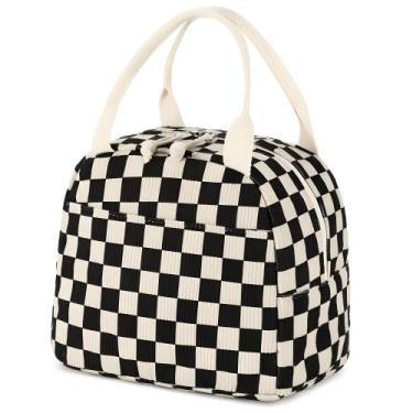 Imagem de Lancheira isolada em veludo cotelê quadriculada preta leve - Marca Pró
