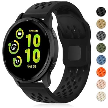 Imagem de Inhosper Pulseiras respiráveis compatíveis com Garmin Vivoactive 6/5/3/Venu/Venu Sq/Venu 2 Plus, pulseira esportiva de silicone macio de 20 mm para Garmin Forerunner 55/165/245/645 feminino e
