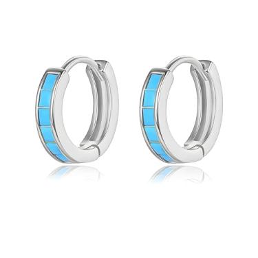 Imagem de coadipress Brincos de argola turquesa para mulheres 12 mm minimalistas azuis delicados pequenos brincos de argola hipoalergênicos leves simples joias de orelha para ela, Small, Metal Turquesa, Sem