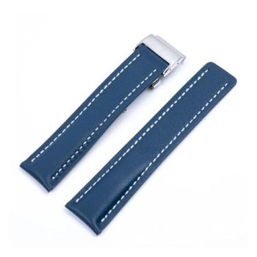 Imagem de XNWKF Pulseira de couro para Breitling SA Avenger Challenger Superocean Aviation Timing Yellow Wolf dobrável fivela de couro bovino 22/24 mm (azul bebê - 03,22 mm)