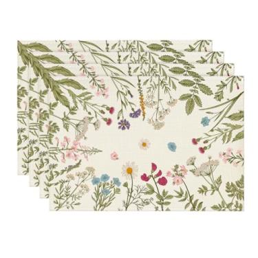 Imagem de Jogo americano de flores e folhas, conjunto de 4 tapetes de mesa sazonais de 30 x 45 cm para decoração de festa, cozinha, jantar